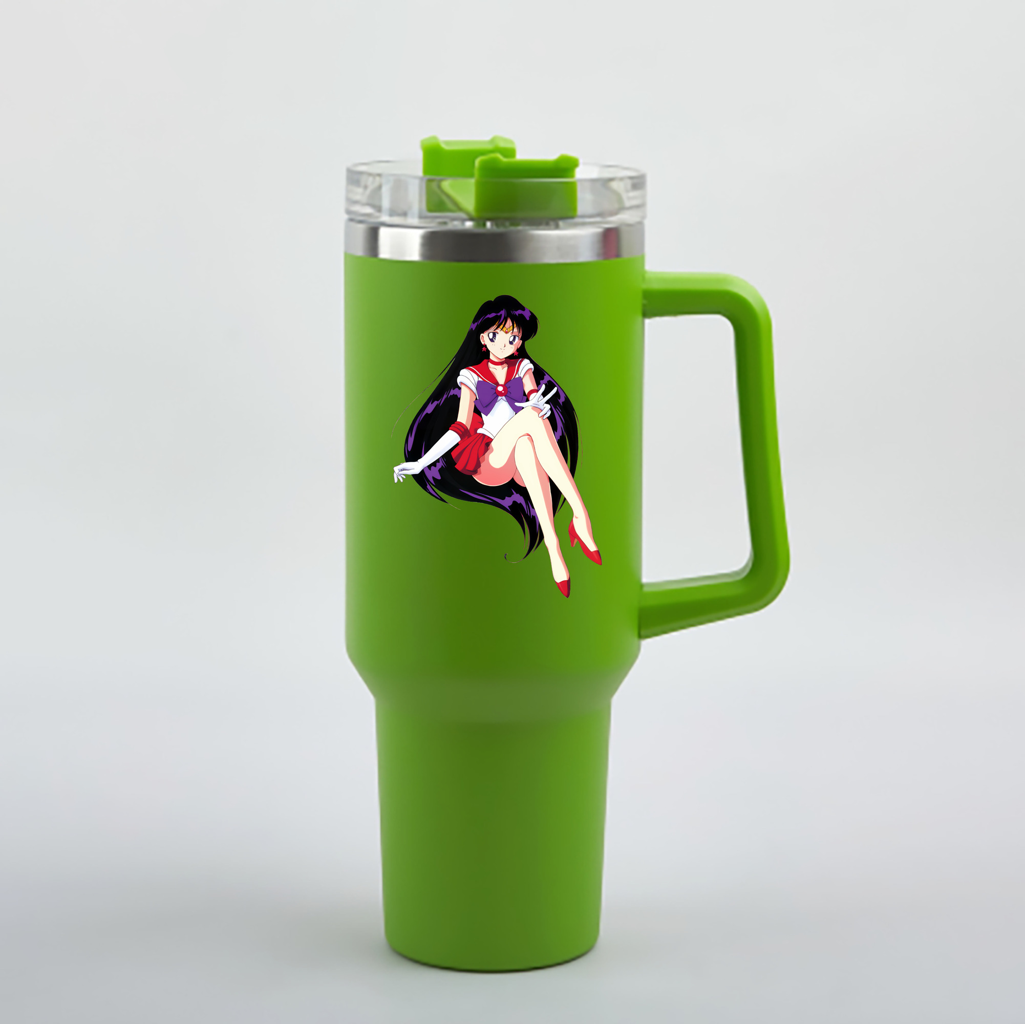 （画像用） 美少女戦士セーラームーン 火野レイ ひの レイ Sailor Moon Hino Rei （セーラーマーズ,Sailor Mars） 1200mL車用タンブラー - クリスタルステッカー（プラスチックストロー付き）